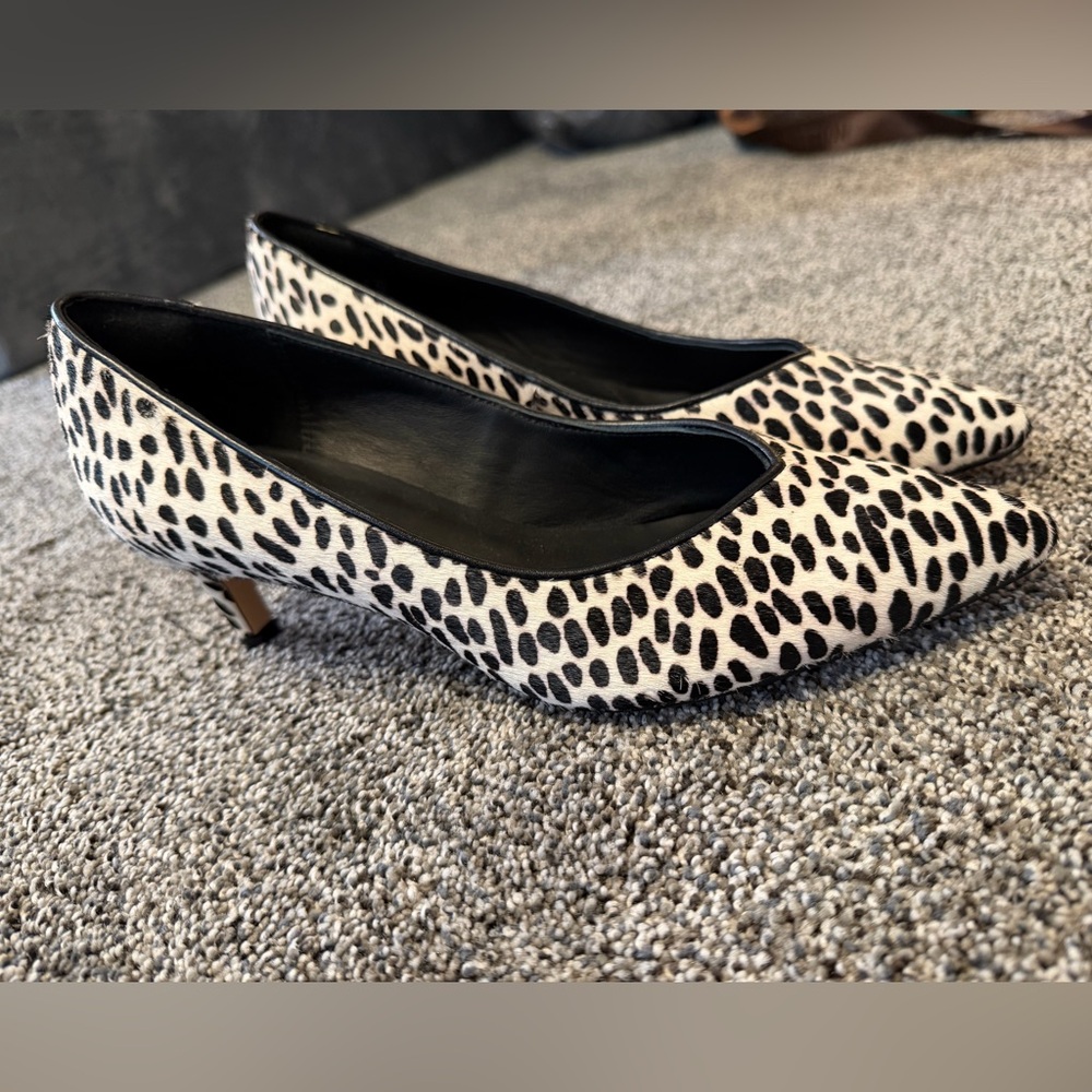 Clarks Real Fur Cowhide Laina Kitten Heel Pumps Pointy Toe Leopard Cheetah Print